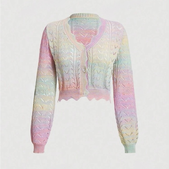 Sweaters - Dainty Multi Cable Knit Tie Dye Ombre Pointelle Cardigan Mult Sizes New
